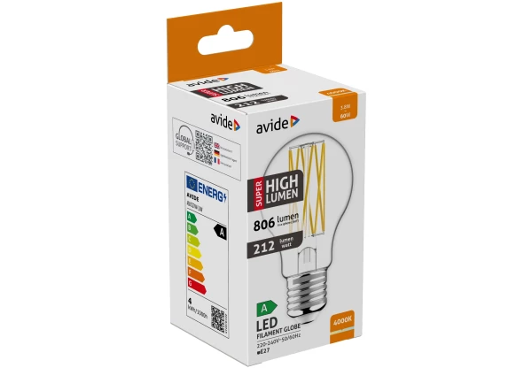 Avide LED Filament Globe 3.8W E27 NW 4000K Super High Lumen Gömb