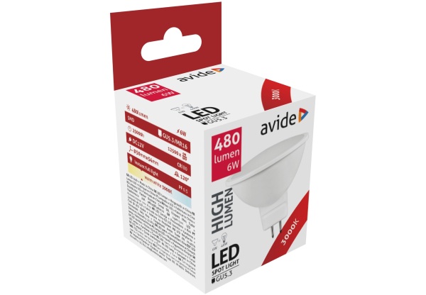 Avide LED Spot ALU+plastic 6W GU5.3 12V WW 3000K Szpot