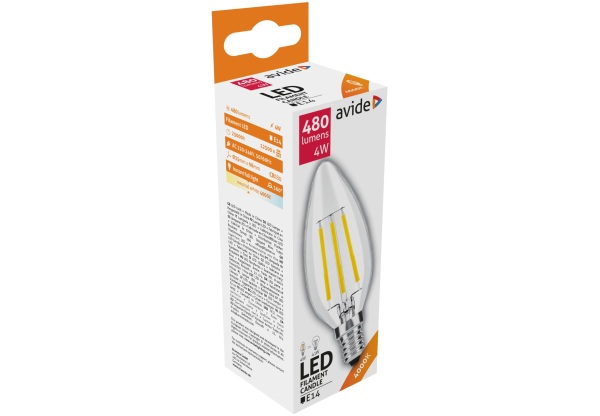 Avide LED Filament Candle 4W E14 NW 4000K Gyertya