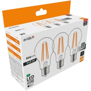 Avide LED Filament Globe 3.8W E27 NW 4000K Super High Lumen 3db/csomag Gömb