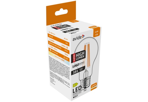 Avide LED Filament Globe 6.6W E27 A60 NW 4000K Super High Lumen Gömb