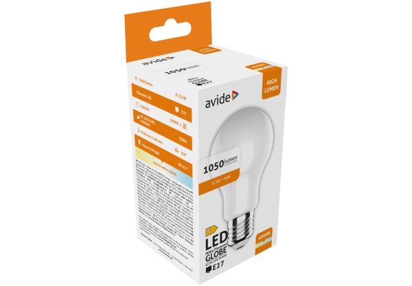 Avide LED Opál Filament Globe 8.5W E27 NW 4000K Gömb