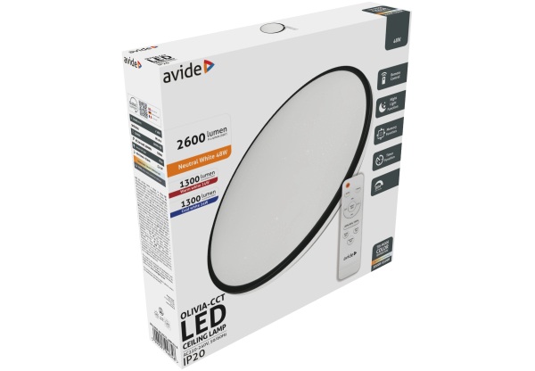 Avide LED Mennyezeti Lámpa Olivia-CCT Csillagos 48W Távirányítóval Távirányítós