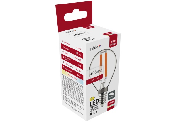 Avide LED Filament Mini Globe 5.9W E14 WW 2700K Fényerőszabályozható Mini Gömb