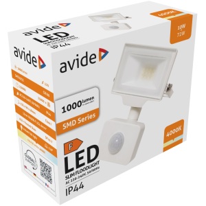 Avide LED Opál Reflektor Slim SMD 10W NW 4000K Mozgásérzékelős PIR Fehér Mozgásérzékelős