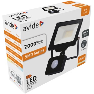 Avide LED Opál Reflektor Slim SMD 20W NW 4000K Mozg.érz. PIR Gyorscsat. Gyorscsatlakozós