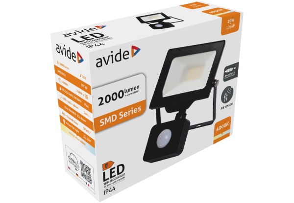 Avide LED Opál Reflektor Slim SMD 20W NW 4000K Mozg.érz. PIR Gyorscsat. Gyorscsatlakozós