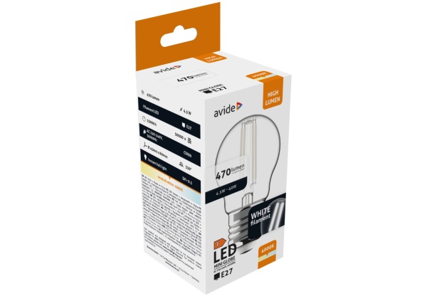 Avide LED White Filament Mini Globe 4.5W E27 NW 4000K Mini Gömb