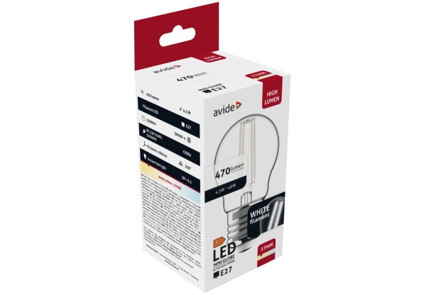 Avide LED White Filament Mini Globe 4.5W E27 WW 2700K Mini Gömb