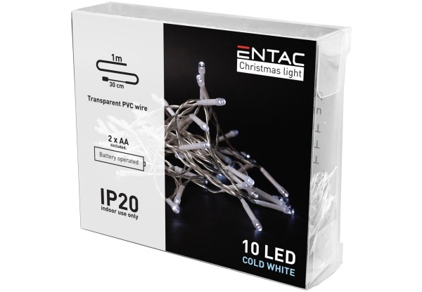 Entac Karácsonyi Beltéri Füzér 10 LED CW 1,3m (2AA nt.) Beltéri