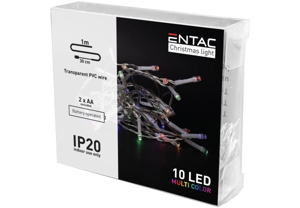 Entac Karácsonyi Beltéri Füzér 10 LED Színes 1,3m (2AA nt.) Beltéri