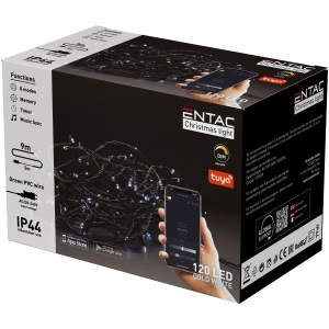 Entac Karácsonyi IP44 120 LED Füzér CW 9m Tuya APP Kültéri