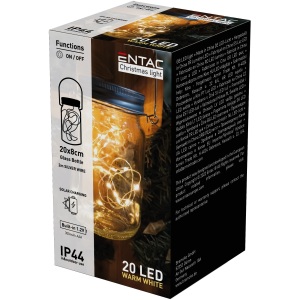 Entac Napelemes IP44 Üveg 20 LED fényfüzérrel WW Kültéri