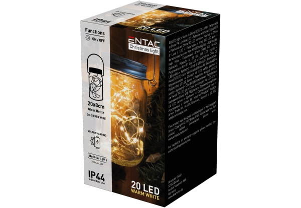 Entac Napelemes IP44 Üveg 20 LED fényfüzérrel WW Kültéri