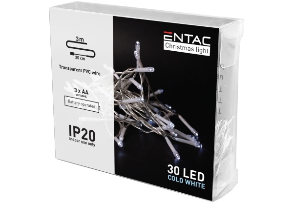 Entac Karácsonyi Beltéri Füzér 30 LED CW 3,3m (3AA nt.) Beltéri