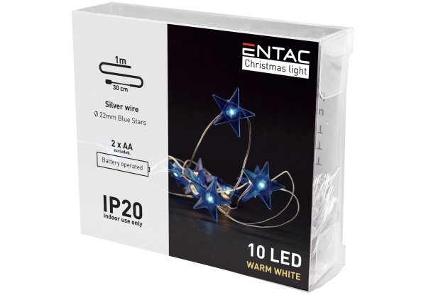 Entac Karácsonyi Beltéri Füzér Kék csillag 10 LED WW 1,3m (2AA nt.) Beltéri