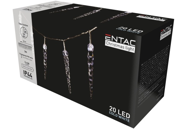 Entac Karácsonyi IP44 20 LED Műanyag 11cm Jégcsapfüzér CW 3m Kültéri