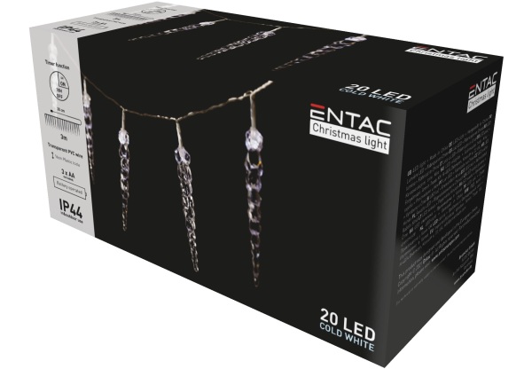 Entac Karácsonyi IP44 20 LED Műanyag 160mm Jégcsapfüzér CW 3m Kültéri