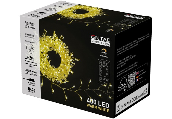 Entac Karácsonyi IP44 400 LED Fürtös Arany Drótfüzér WW 6.7m Kültéri