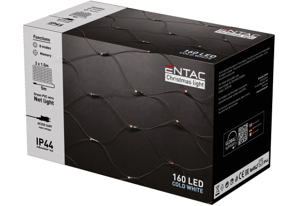 Entac Karácsonyi IP44  Háló 160 LED 2m x 1,5m CW Kültéri