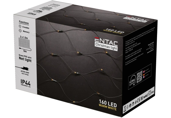 Entac Karácsonyi IP44  Háló 160 LED 2m x 1,5m WW Kültéri