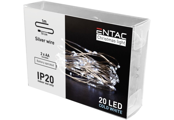 Entac Karácsonyi Beltéri Drótfüzér 20 LED CW 1,1m (2AA nt.) Beltéri