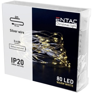 Entac Karácsonyi Beltéri Drótfüzér 80 LED WW 4,1m (3AA nt.) Beltéri