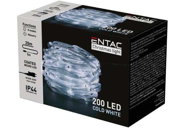 Entac Karácsonyi IP44 200 PVC Bevonatú Micro LED CW 20m Kültéri