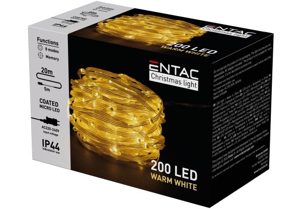 Entac Karácsonyi IP44 200 PVC Bevonatú Micro LED WW 20m Kültéri