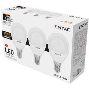 Entac LED Mini Globe E14 6,5W NW 4000K 3-Pack Mini Gömb