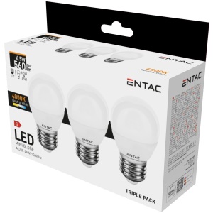 Entac LED Mini Globe E27 6,5W NW 4000K 3-Pack Mini Gömb