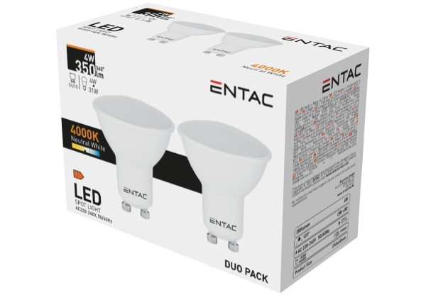 Entac LED Spot Wide Angle GU10 4W NW 4000K Duo Pack Szpot