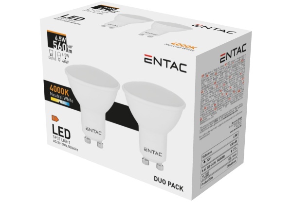 Entac LED Spot Wide Angle GU10 6,5W NW 4000K Duo Pack Szpot